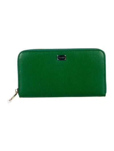 Pre-owned Dolce & Gabbana Leather Floral Print Continental Wallet In Green