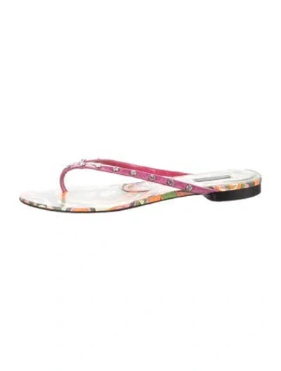 Pre-owned Dolce & Gabbana Leather Floral Print Flip Flops In Pink