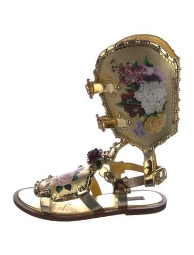 Pre-owned Dolce & Gabbana Leather Floral Print Gladiator Sandals