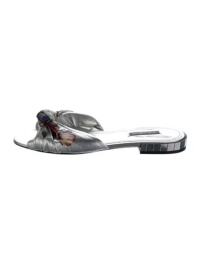 Pre-owned Dolce & Gabbana Leather Floral Print Slides In Metallic/silver