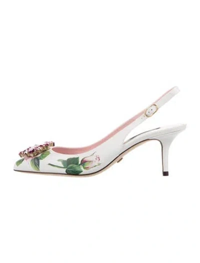 Pre-owned Dolce & Gabbana Leather Floral Print Slingback Pumps In Multi