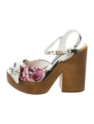 Pre-owned Dolce & Gabbana Leather Floral Print Slingback Pumps In Multi