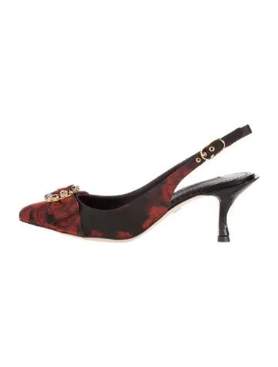 Pre-owned Dolce & Gabbana Leather Floral Print Slingback Pumps In Red