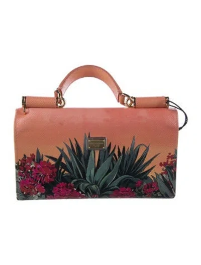 Pre-owned Dolce & Gabbana Leather Floral Print Trifold Wallet In Green