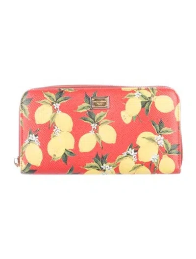 Pre-owned Dolce & Gabbana Leather Floral Print Wallet In Red