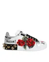 Dolce & Gabbana White Leather Floral Studded Sneakers Shoes In Multi