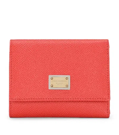 Dolce & Gabbana Tri-fold Logo Plaque Leather Wallet In Pink