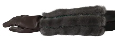 Dolce & Gabbana Leather Fur Mid-arm Gloves In Black