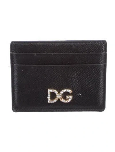 Pre-owned Dolce & Gabbana Leather Graphic Print Card Holder In Black