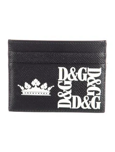 Pre-owned Dolce & Gabbana Leather Graphic Print Card Holder In Black