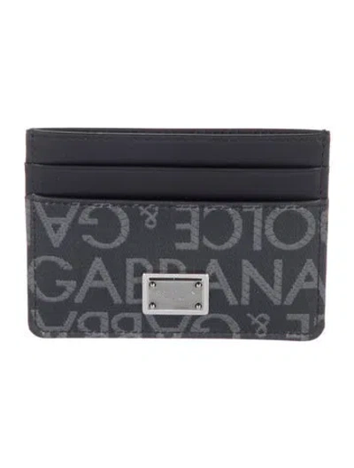 Pre-owned Dolce & Gabbana Leather Graphic Print Card Holder In Black