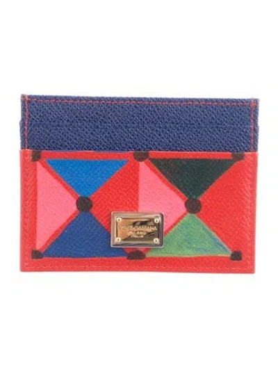 Pre-owned Dolce & Gabbana Leather Graphic Print Card Holder In Red