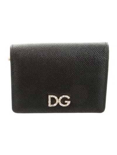 Pre-owned Dolce & Gabbana Leather Graphic Print Compact Wallet In Black