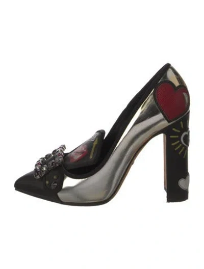 Pre-owned Dolce & Gabbana Leather Graphic Print Pumps In Silver