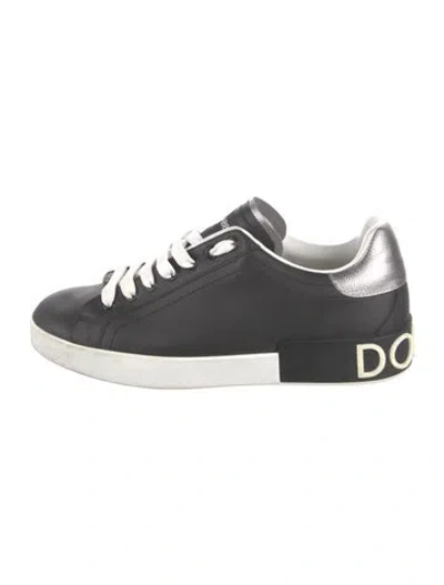 Pre-owned Dolce & Gabbana Leather Graphic Print Sneakers In Black/metallic