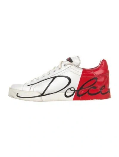 Pre-owned Dolce & Gabbana Leather Graphic Print Sneakers In Red