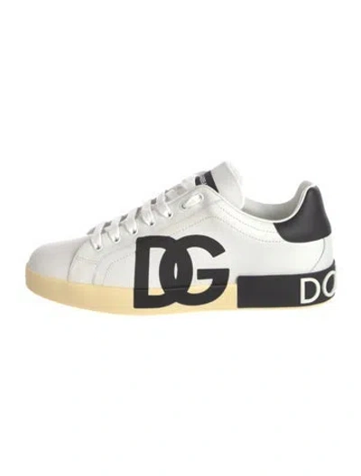 Pre-owned Dolce & Gabbana Leather Graphic Print Sneakers W/ Tags In White