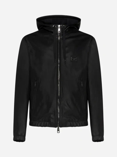 DOLCE & GABBANA LEATHER HOODED JACKET