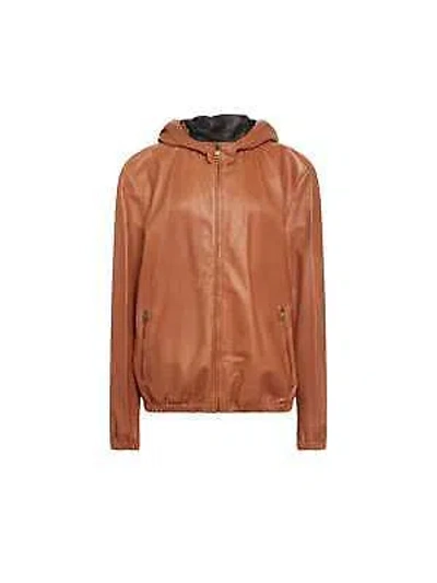 Pre-owned Dolce & Gabbana Leather Hooded Jacket In Brown