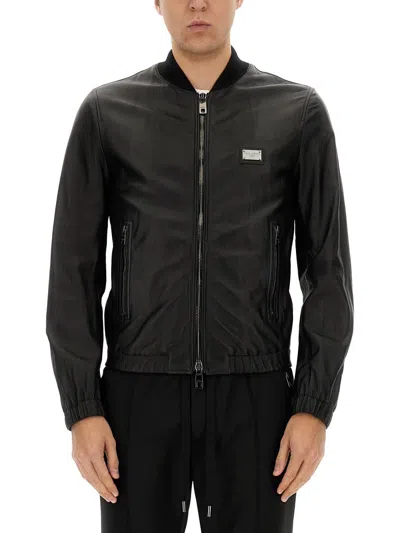 Dolce & Gabbana Leather Jacket In Black