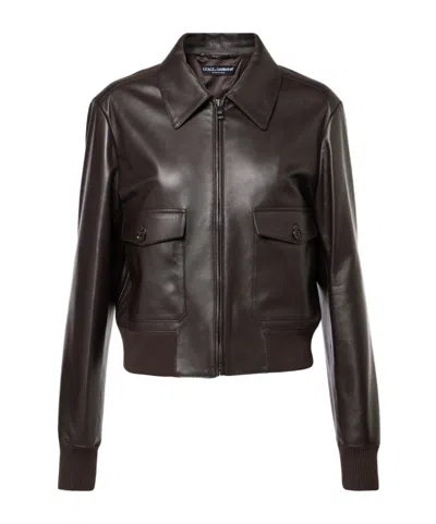 Dolce & Gabbana Leather Jacket In Brown