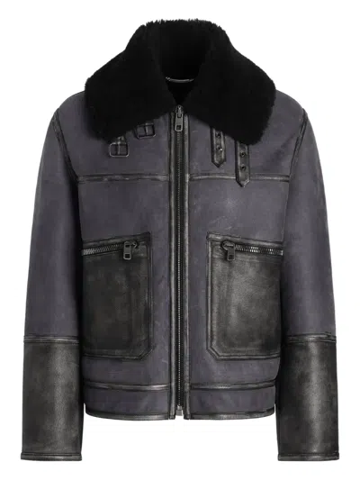 Dolce & Gabbana Leather Jacket In Gray