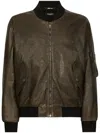 Dolce & Gabbana Shearling Leather Bomber Jacket In Green