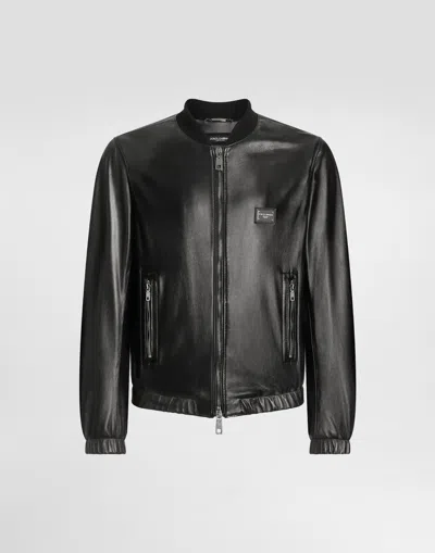 DOLCE & GABBANA LEATHER JACKET WITH BRANDED TAG