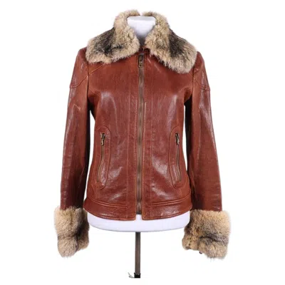 Pre-owned Dolce & Gabbana Leather Jacket With Fox Fur In Brown