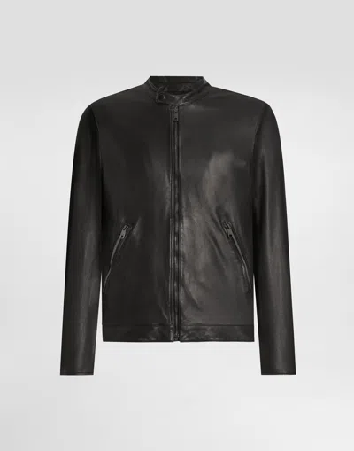 Dolce & Gabbana Leather Jacket With Zipper In Black