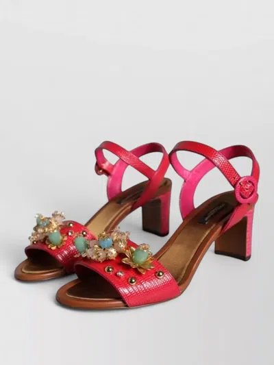 Dolce & Gabbana Leather Keira Sandals Embellished Stones Flowers In Multi