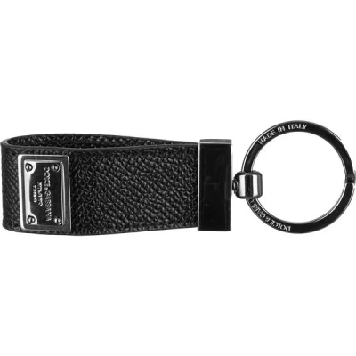 Dolce & Gabbana Leather Keyring With Logo In Black
