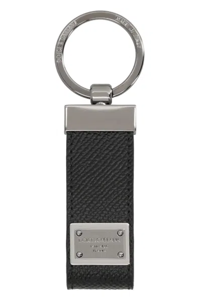 Dolce & Gabbana Men Dg Logo Leather Key Ring In Black