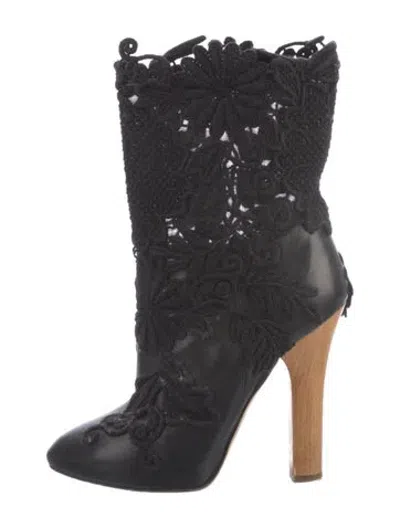 Pre-owned Dolce & Gabbana Leather Lace Pattern Boots In Black