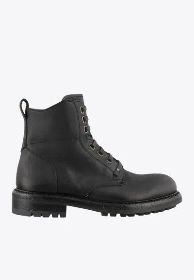 Dolce & Gabbana Leather Lace-up Ankle Boots In Black