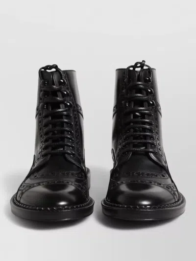 Dolce & Gabbana Leather Lace Up Brogue Ankle Boots In Black