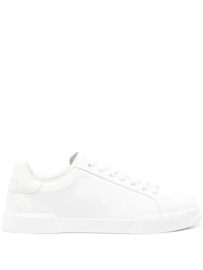 Dolce & Gabbana Leather Lace-up Low-top Sneakers In White