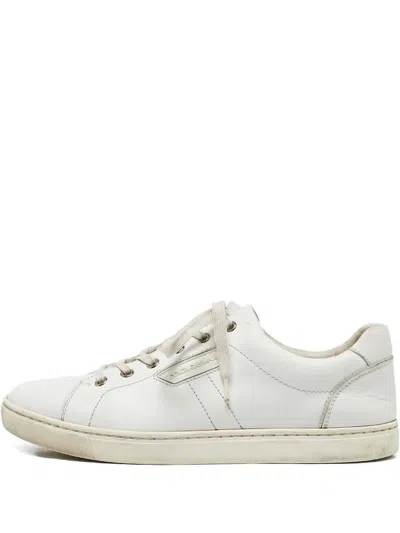 Pre-owned Dolce & Gabbana Leather Lace-up Sneakers In White