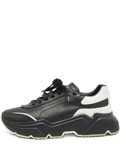 Pre-owned Dolce & Gabbana Leather Lace-up Sneakers In Black