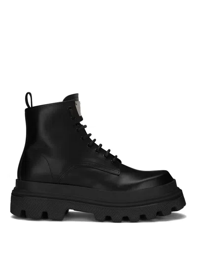 DOLCE & GABBANA LEATHER LACED UP BOOTS