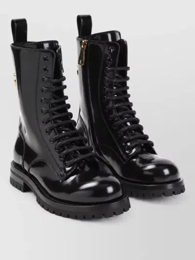 Dolce & Gabbana Lace-up Logo-plaque Boots In Black