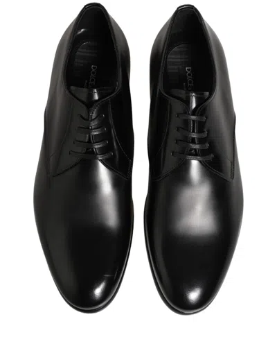 Dolce & Gabbana Leather Lace-up Derby Flat In Black