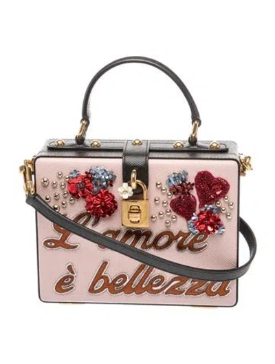 Pre-owned Dolce & Gabbana Leather "l'amore È Bellezza" Embellished Rose Wood Dolce Box Bag Small In Black