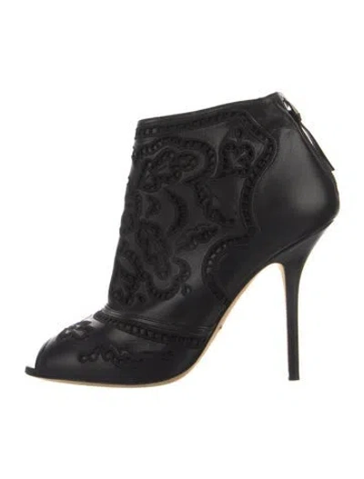 Pre-owned Dolce & Gabbana Leather Lasercut Accents Boots In Black