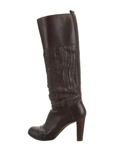 Pre-owned Dolce & Gabbana Leather Leather Trim Embellishment Boots In Brown