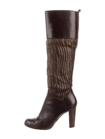 Pre-owned Dolce & Gabbana Leather Leather Trim Embellishment Sock Boots In Brown