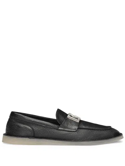 Dolce & Gabbana Leather Loafer With Logo In Black