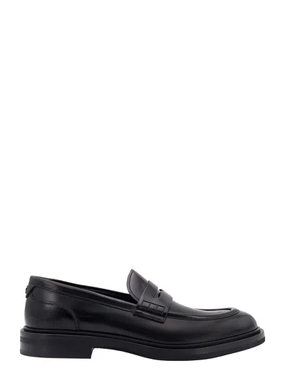 Dolce & Gabbana Leather Loafer With Metal Monogram In Black