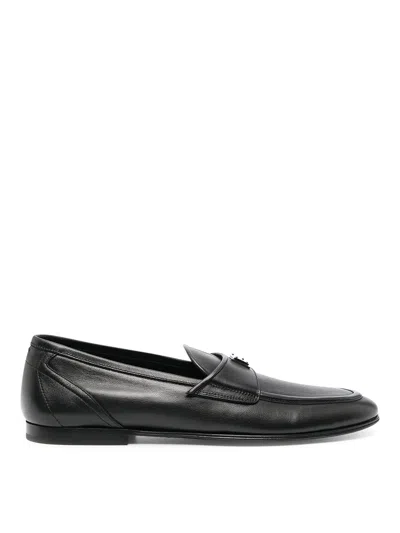Dolce & Gabbana Leather Loafers With Logo Plaque In Black
