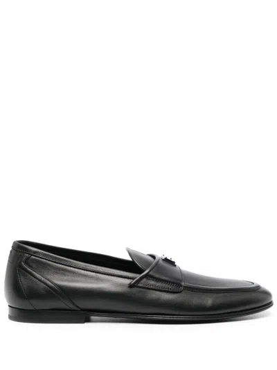 Dolce & Gabbana Leather Loafers With Logo Plaque In Black
